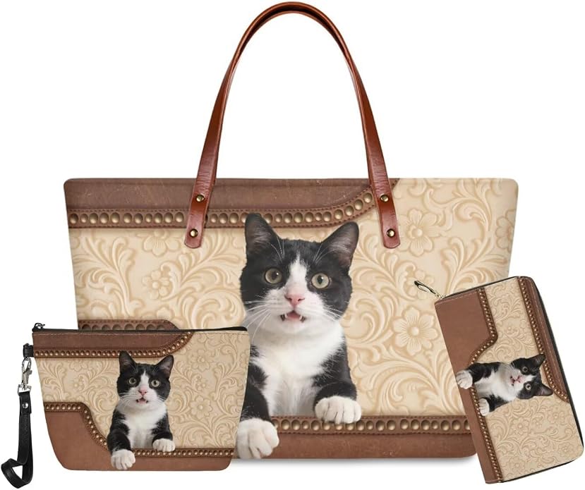 GIFTPUZZ Women Tote Bag Women Wallet Portable Cosmetic Bag for Women Bag Set 3 Pack PU Leather Bags with Zipper - Image 3