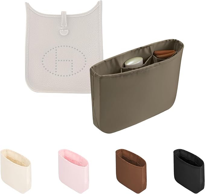 Purse Organizer Insert for Luxury Bag - Satin & Lightweight Fabric with Inside Pockets, Portable for Commute, Travel, Shopping, and Evening, Multicolor Options, Fits Evelyne 23(Etoupe grey, 23) by KINGSINBAG