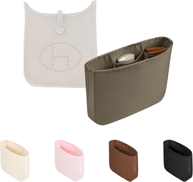 Purse Organizer Insert for Luxury Bag - Satin & Lightweight Fabric with Inside Pockets, Portable for Commute, Travel, Shopping, and Evening, Multicolor Options, Fits Evelyne 40 TGM(Etoupe grey, TGM) by KINGSINBAG