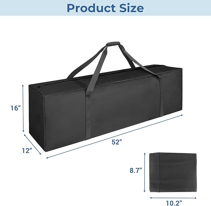 COOLBEBE 52" Sports Duffle Bag - 160L Extra Large Travel Duffel Luggage Bag with Upgrade 2-way Lockable Zippers, Sturdy & Water Resistant Long Duffle Bag for Camping Moving (Black 52inch) - Image 5