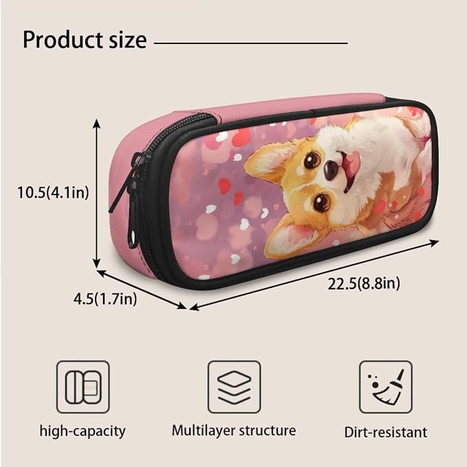 Corgi 3 Piece School Bag Set for Girls Cute Backpack for School Toddler Kindergarten Kids Bookbag with Lunch Box and Pencil Case for Boys Age 3-9, Pink - Image 7