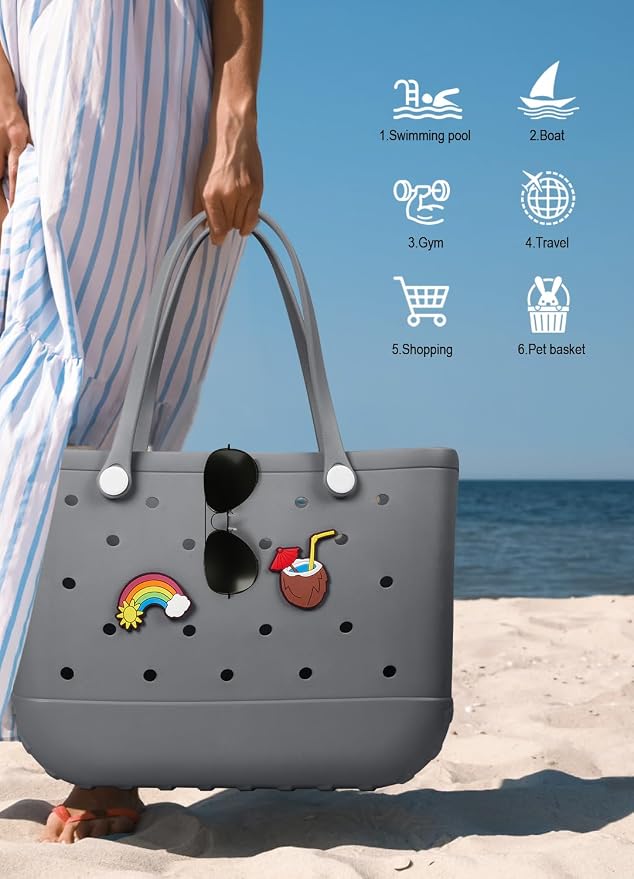 Baonat Beach Bag Rubber Tote Bag - Waterproof Travel Bag for Women Washable Tote Bag Handbag for Sports Beach Market Pool - Image 7