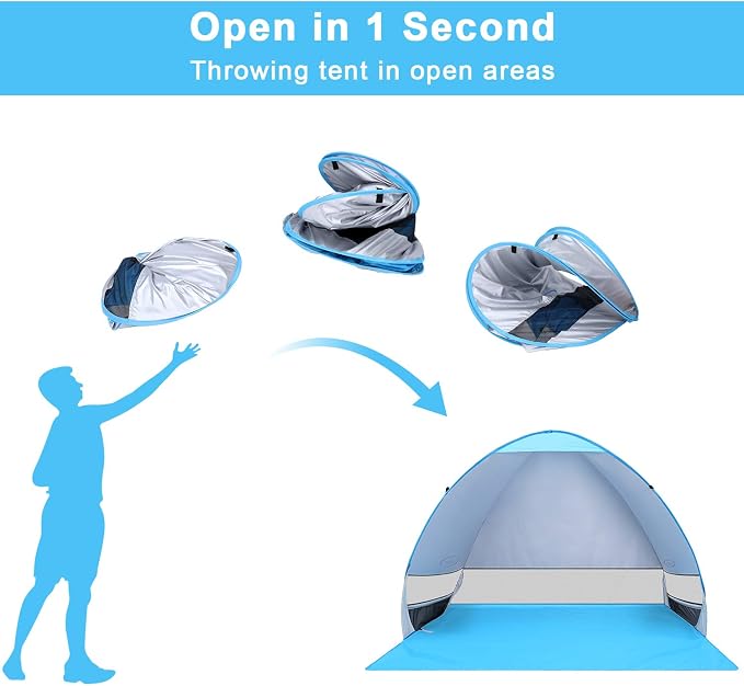 G4Free Large Pop up Beach Tent UPF50+ Automatic Sun Shelter Canopy Portable | Large Outdoor Cabana for 3-4 Person, UV Protection Sun Umbrella, Instant pop-up Design, made of 190T Silver Coated fabric - Image 4