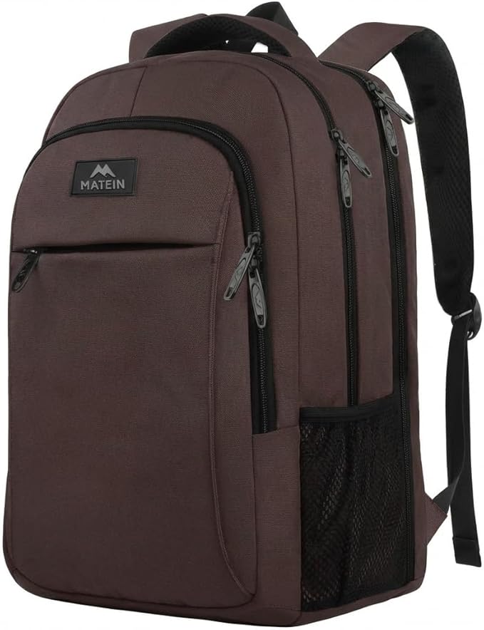 MATEIN Brown 32L Laptop Backpack, 15.6 Inch Water Resistant Work School Bag | Sturdy Casual Daypack, Carry On Underseat Personal Item Bag, Travel Luggage Backpack for Airlines, Hidden Anti Theft Pocket by MATEIN