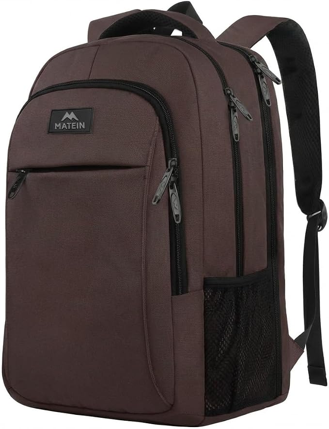 MATEIN Brown 32L Laptop Backpack, 15.6 Inch Water Resistant Work School Bag | Sturdy Casual Daypack, Carry On Underseat Personal Item Bag, Travel Luggage Backpack for Airlines, Hidden Anti Theft Pocket - Image 3