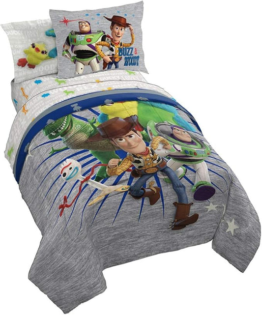 Jay Franco Disney Pixar Story 4 All The Toys Full Bed Set, Blue | Woody Buzz Jessie, Comforter Sheets Shams Pillowcases, Official Brand, Soft Microfiber, Machine Washable, Kids Gift by JayFranco