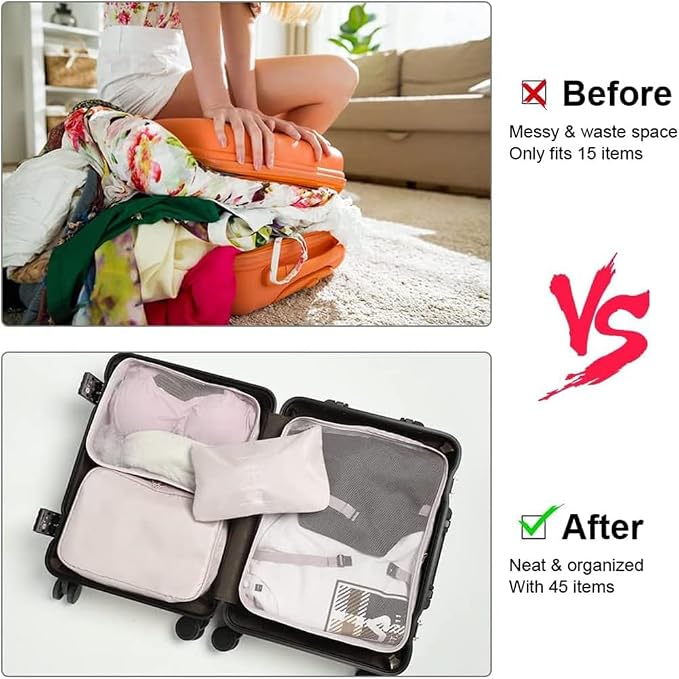 8 Pcs Packing Cubes, Travel Luggage Organizer for Men and Women, Toiletry Bag, Packing Cubes for Travel - Set of 8, 2. Beige, 9 Pieces Set with Toothbrush Holder, Travel Accessories - Image 5