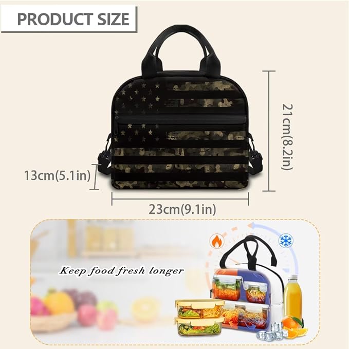 Flag Camouflage Boys 17 inch Bookbag with Lunch Box and Pencil Pouch Cute 3 Piece Bookbag Set for Teen Girls Kawaii Aesthetic Back to School Backpack - Image 5
