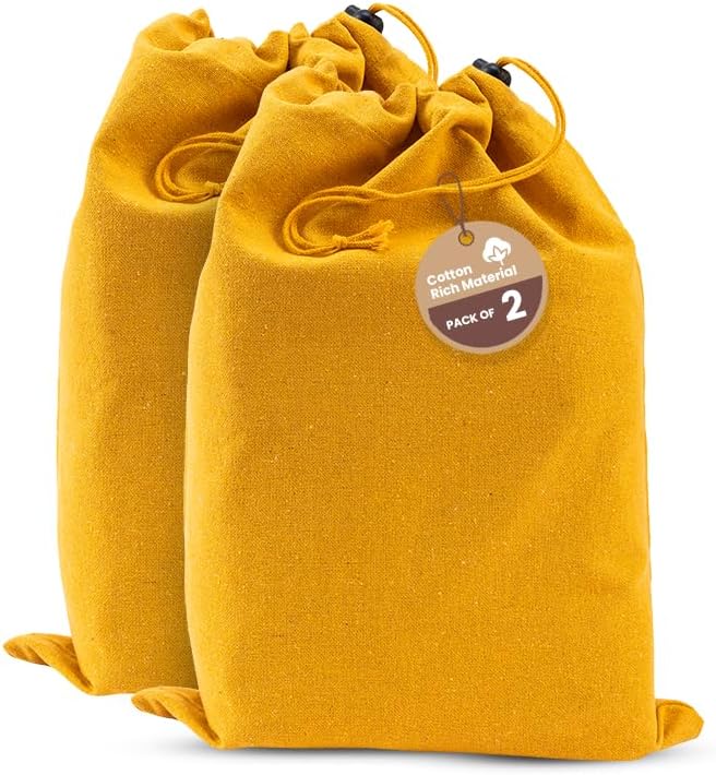 LFH Cotton Rich Shoe Storage Bags with Drawstring, Dustproof Breathable Reusable Organizer, Perfect For Travel, Dorm, Hotel, College, Gym, Easy to Carry, Machine Washable 8"x17" (Pack of 2) - Golden by LFHHomePrivateLimited
