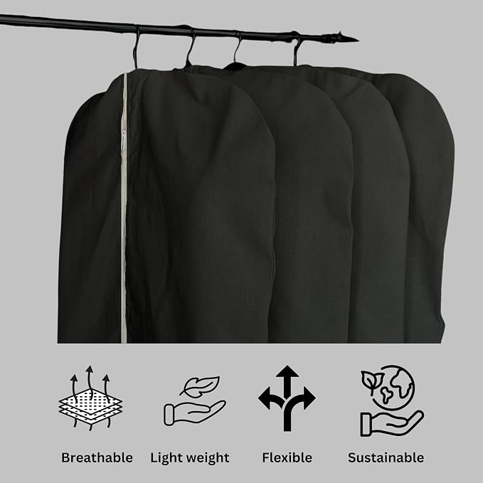 Premium 100% Cotton Garment Bags – 40" Black Canvas Suit Cover with YKK Zipper – Breathable, Dust-Proof Storage for Suits, Coats, Dresses, Jackets & Travel/Closet Use - Image 5