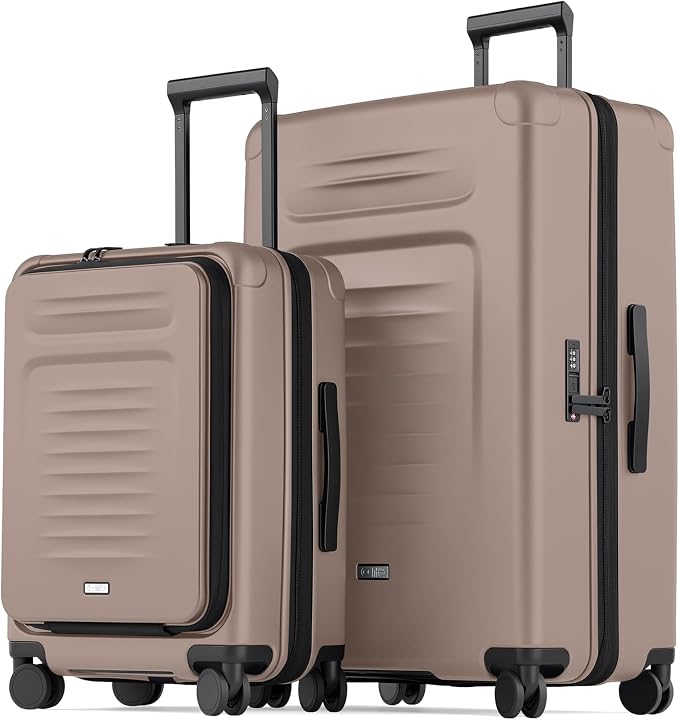 Coolife Luggage Sets Checked Suitcases - 2 Piece, Travel Carry on with Spinner Wheels, Expandable Hardside Large Suitcase with TSA Lock,20+29 Inch Apricot by COOLIFE