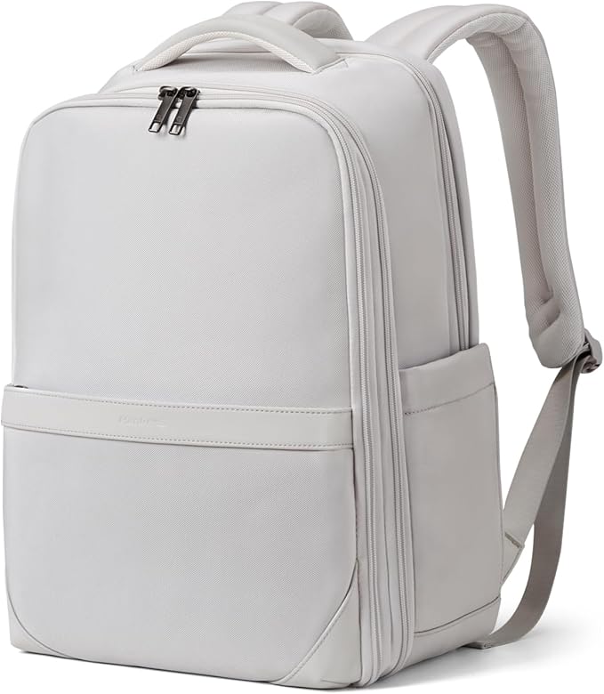 Hanke Expandable Travel Backpack 16 Inch, Full-Open Laptop Backpack, Grey | Fits 15.6 Inch Laptop, Water-Resistant, Carry On Personal Item Bag, 20L-25L, Trolley Sleeve, Business Work Bag for Women Men by Hanke