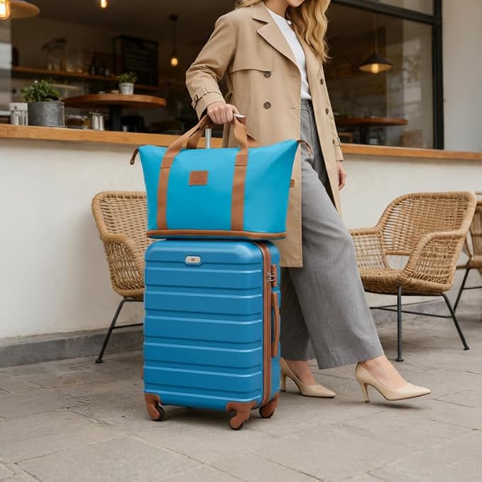 Suitour Luggage Sets 5 Piece, 20, 24, 28 inch Hardside Carry-on and Checked Suitcase Set with Expandable Travel Duffle Bag Sets（Blue Brown） - Image 2