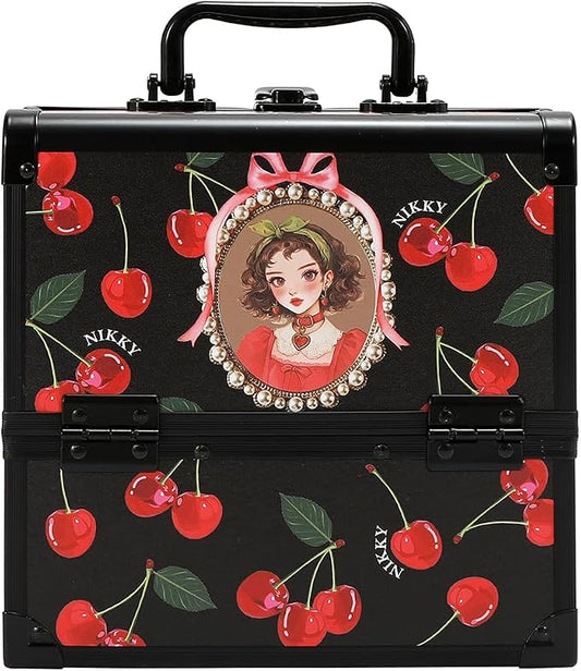 Nicole Lee Nikky Bag Multi-Tier Cosmetic Organizer Case, EIFFEL DREAMS, PVC and Aluminum Frame (CHERRY LIPS BLACK) by NicoleLee