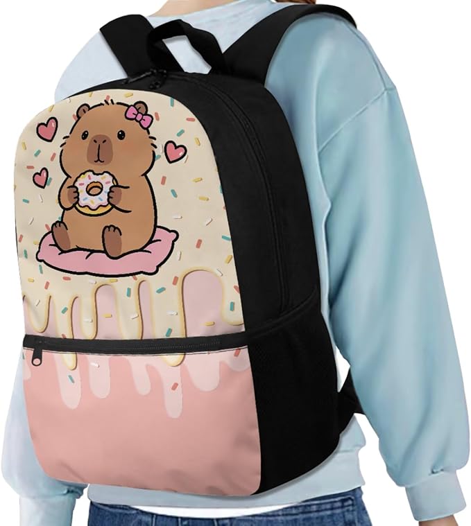 Capybara Ice Cream Girls Backpack Kids Cute School Bookbags with Lunch Box and Pencil Case for Primary Elementary Casual Daypack Set of 3 - Image 5