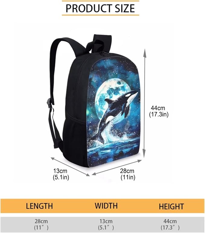 Killer Whale Girls Backpacks Ages 10-12/8-10/6-8 with Lunch Box Galaxy Moon Kids Middle School Bookbag Lunch Bag Pencil Case Book Bag Lunchbox Schoolbag Water Bottle Holder Set Back Pack - Image 4