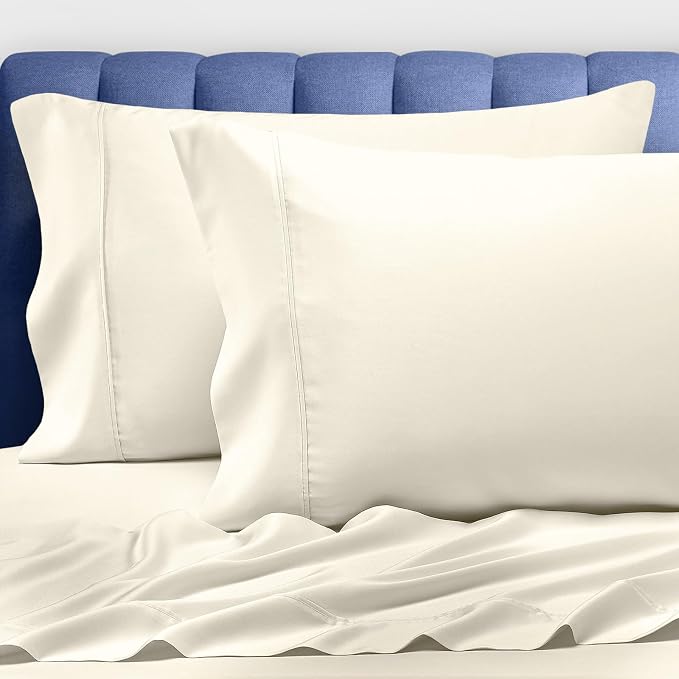 Pizuna 100% Luxury Cotton King Size Pillow Case Ivory, 1000 Thread Count 100% Long Staple Cotton Sateen Pillowcase, Pillow Covers with Stylish 4" Hem (Combed Cotton King Pillowcase Set of 2) by Pizuna