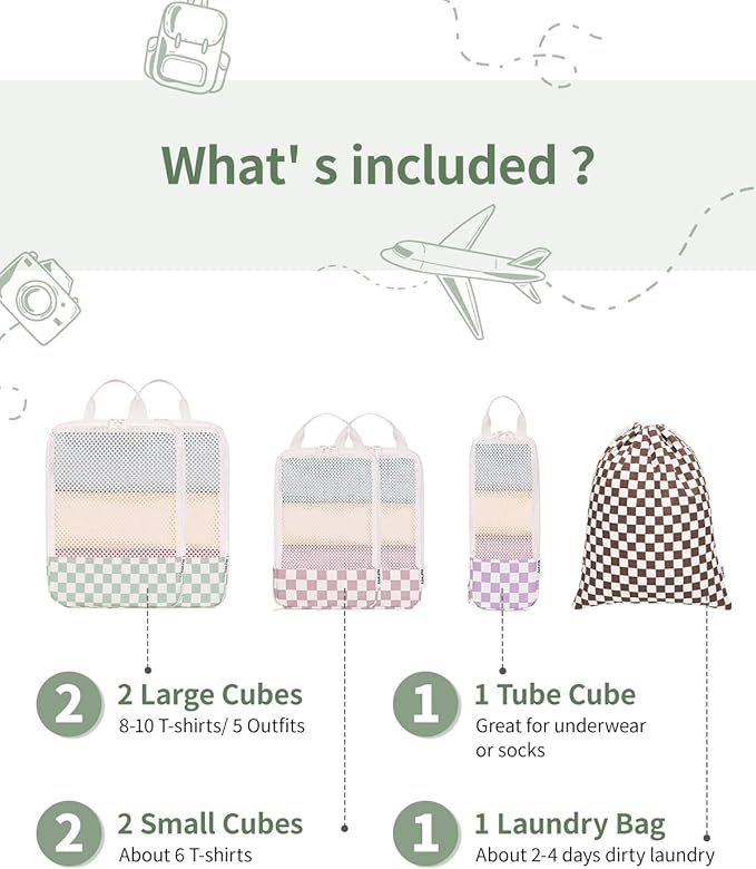 Narwey 6 Set Compression Packing Cubes for Travel Women Men, Travel Cubes for Carry On Suitcase, Durable Compression Luggage Organizer Bags - Image 3