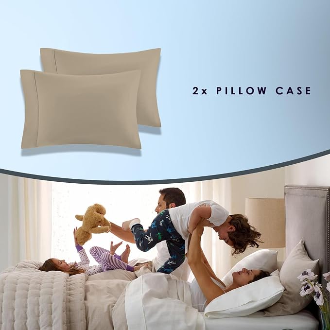Pizuna Pure 100% Luxury Cotton Queen Size Pillow Case Simply Taupe, 1000 Thread Count 100% Long Staple Cotton Sateen Pillowcase, Pillow Covers with Stylish 4" Hem (Combed Cotton Pillowcase) - Image 4