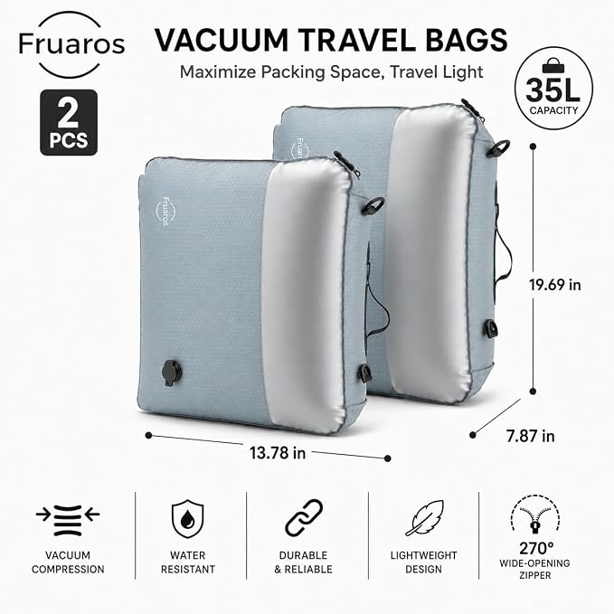 Vacuum bags for travel luggage with Wireless Pump – 270° Open, IP68 Waterproof, Reusable Compression Bags, Pack More in Carry-On & Checked Suitcases(2Pack+Pump) - Image 2