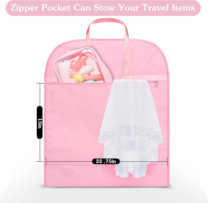 Limoomil 60 Inch Heavy Duty Tear Resistance Wedding Dress Bag for Wedding Travel, Waterproof Dress Cover for Closet Wardrobe. Garment Bag for Gowns, Tuxedos, Dress, Long Coats. Pink, 60 Inch. - Image 2