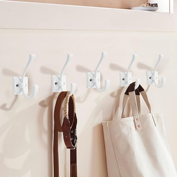 Large Wall Hooks 10 Pack White Coat Hooks Hardware Towel Hooks for Hanging Coats 4.35 Inch Double Robe Hooks Wall Mounted with Screws for Key, Towel, Bags, Cup, Hat - Image 3