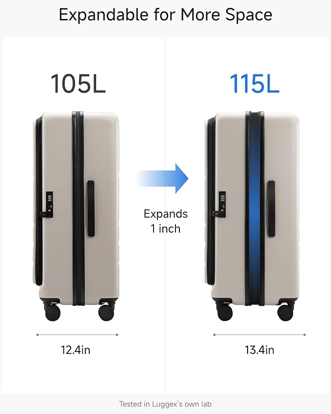 LUGGEX Checked Suitcase with Spinner Wheels, FLO5 Top Opening Expandable Polycarbonate Hard Shell Suitcase with TSA Approved Lock (FX-Core, Beige, 28 Inch) - Image 3