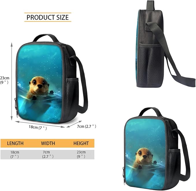 Coloranimal Cute Otter 3Pcs Backpack Set School Bag for Children Boys Girls Lightweight Book Bag+Insulated Lunch Bag+Pencil Case Hiking Camping Travel Bag - Image 3