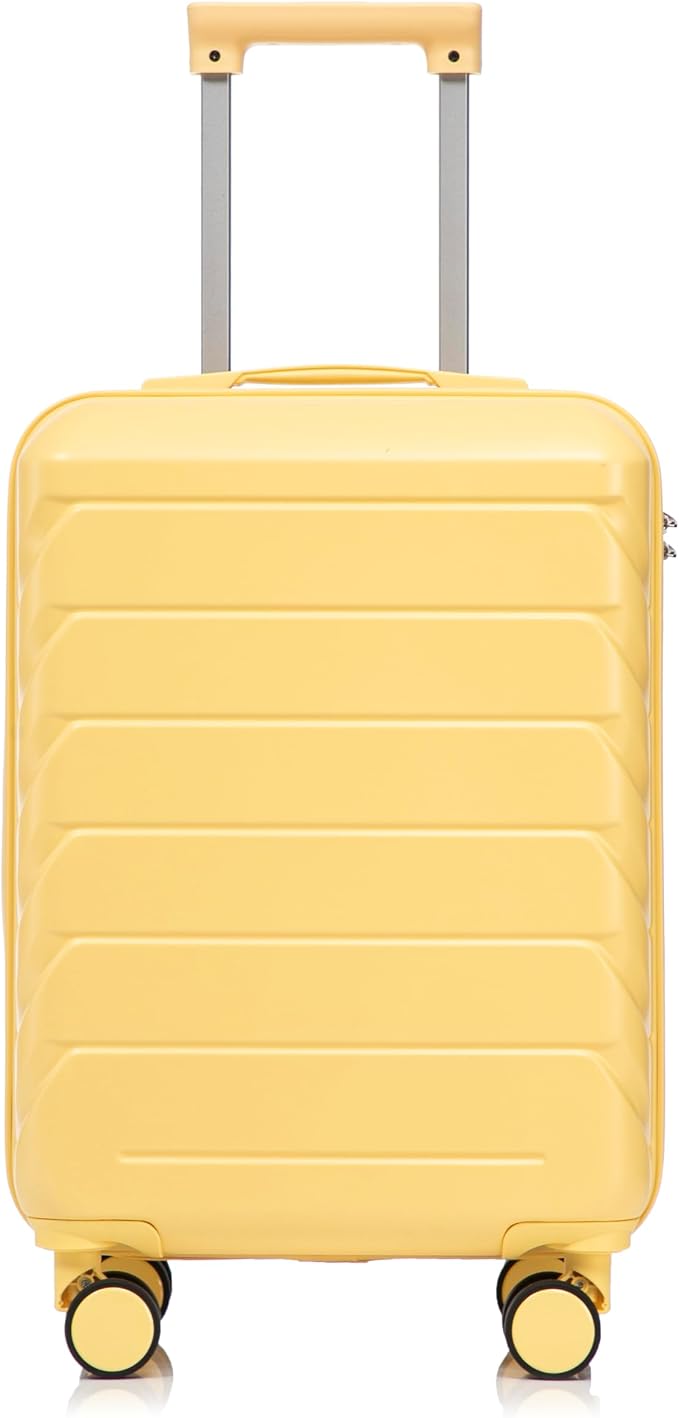 GDFStudio 20" ABS Hardshell Checked Luggage, Medium Capacity Travel Suitcase with Scratch Resistant Surface, 360° Silent Spinner Wheels, Combination Lock, Telescopic Handle and Side Hooks, Yellow by GDFStudio