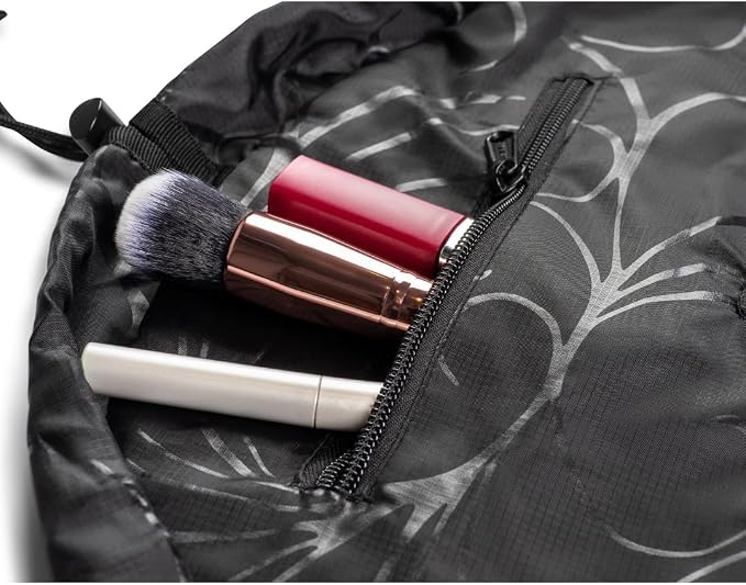 Lay-n-Go Cosmo Layflat Drawstring Cosmetic & Makeup Bag Organizer w/Zipper Pocket, Brush Loops & More, Cinch to Close, Lay Flat to Use, Durable, Machine Wash, Travel Toiletry Bag (16", Black) - Image 6
