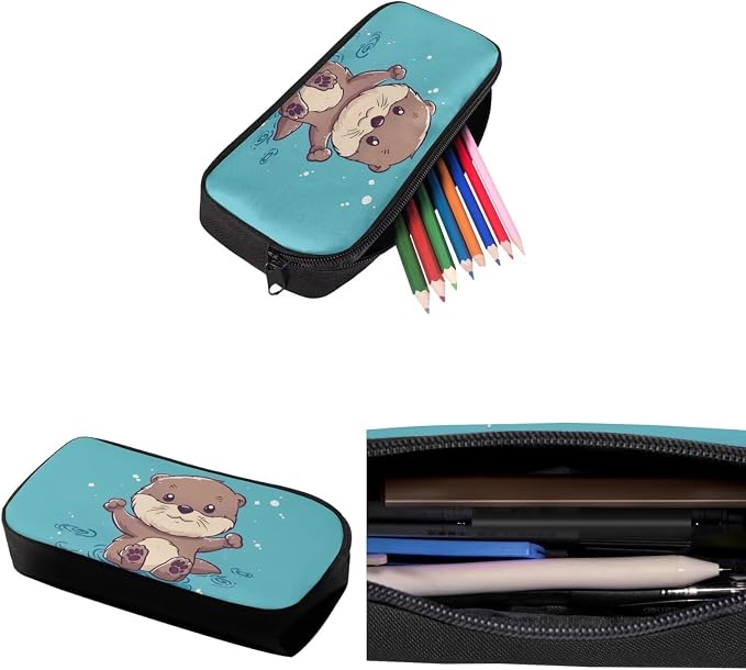 School Backpack for Girls 10-12 with Water Bottle Carrier Insulated Lunch Box Pencil Case for Kids, Kids School Bag Bookbag for Preschool Kindergarten Elementary, Cute Otter Print - Image 6