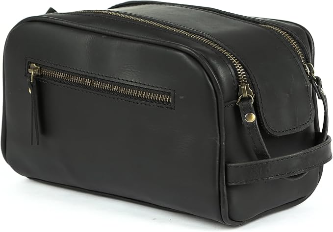 KomalC Travel Toiletry Bag – Premium Leather Dopp Kit for Men & Women with Water-Resistant Lining & Spacious Zippered Organizer by KomalC