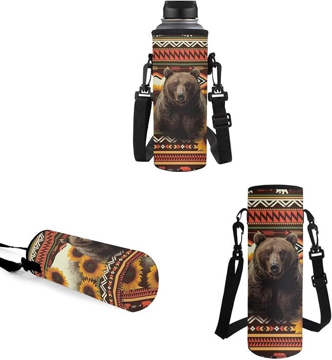 Student Backpack with Leakproof Lunch Bag Pencil Pouch Water Bottle Organizer with Aztec Sunflower Bear, Casual Double Zipper Large Capacity Travel Book Bag Rucksack for Kids - Image 5