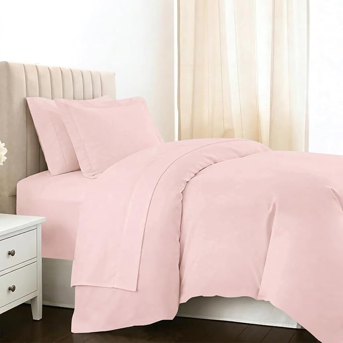 Pizuna Pure 100% Long-Staple Cotton Duvet Cover + Sheet Set Twin, Luxurious 400 Thread Count Long Staple Cotton, Soft Sateen Weave Bedding Set (Light Pink) by Pizuna