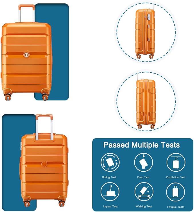 Somago Luggage Sets 3 Piece Hard Shell Polypropylene Suitcase with TSA Lock Spinner Carry On Luggage with Beauty Case Travel Set,Sunset Orange - Image 6