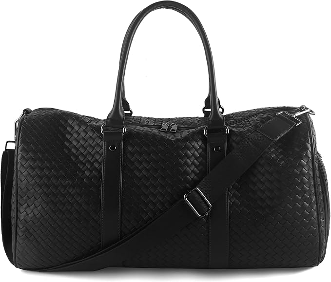 Weekender Bag for Women Men Water-resistant Gym Tote, Leather Woven Travel Duffel Bags with Shoe Compartment - Image 2