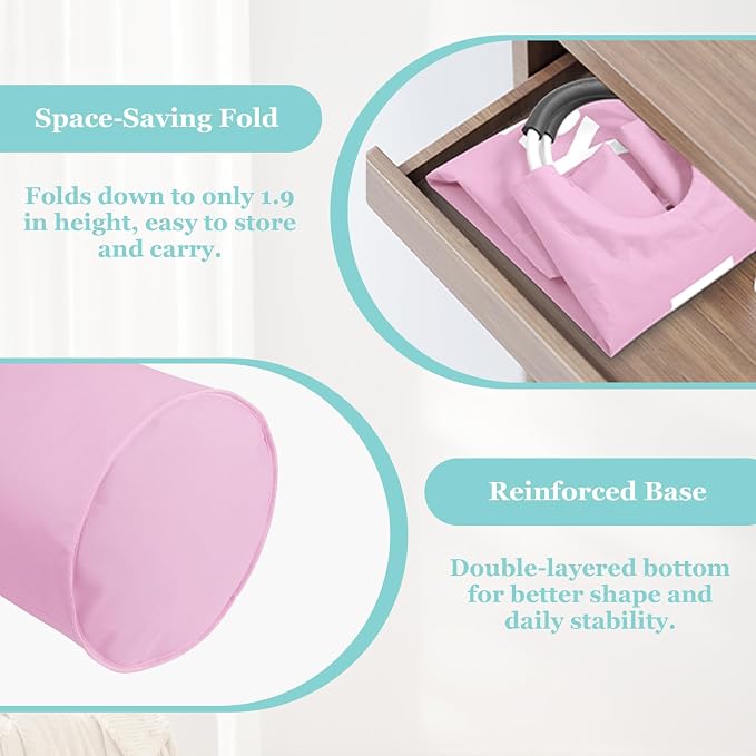 WOOHA 125L Large laundry basket,Collapsible laundry hamper, Tall Clothes Baskets Folding Washing Bin Foldable Fabric Hamper Bags for Bedroom, Closet,Bathroom,College,laundry bag,pink - Image 4