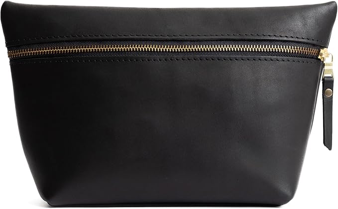 Portland Leather Goods Makeup Bag – Travel Friendly Cosmetic Bag with Zipper Closure for Organizing Makeup & Toiletries – Handmade from the Finest Full-Grain Hides – Extra Large, Black by PortlandLeatherGoods