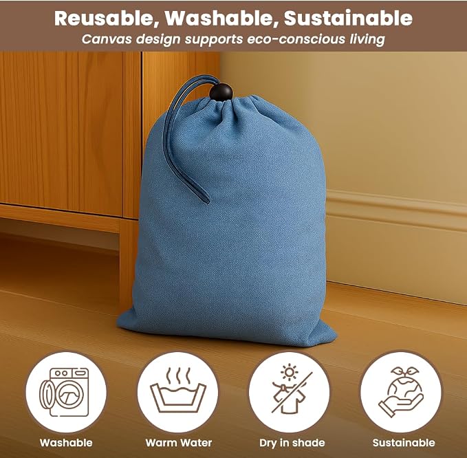 LFH Cotton Rich Shoe Storage Bags with Drawstring, Dustproof Breathable Reusable Organizer, Perfect For Travel, Dorm, Hotel, College, Gym, Easy to Carry, Machine Washable 8"x17" (Pack of 2) - Sky Blue - Image 8