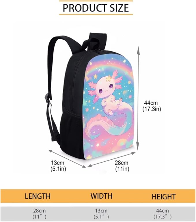 Cute Axolotl Rainbow Backpack for School Girls 1st Grade Rainbow Bookbag with Lunch Box Set Neon Book Bags and Lunchbox Pencil Case Water Bottle Holder Elementary Back Pack for Kids 6-8/5-7 - Image 4