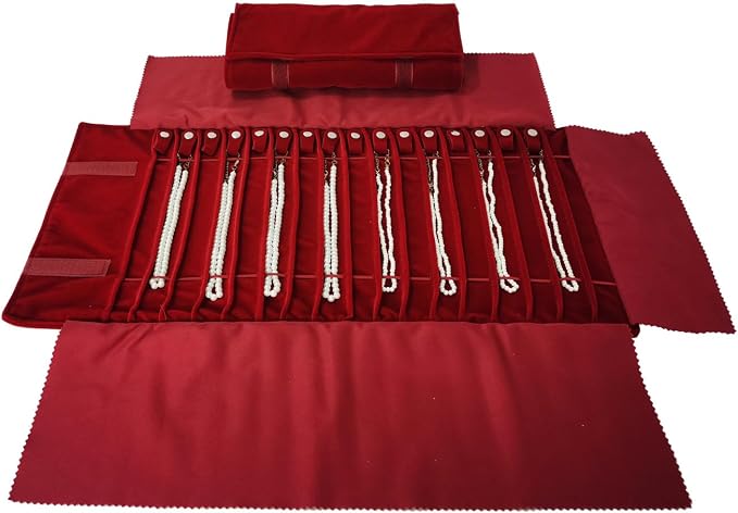 Travel Necklace Organizer, Tangle Free Jewelry Case, 16 Slots | Foldable,LightWeight Compact, Velvet Lining Jewelry Storage Bag for Chain Bracelet, Gift for Women Girls,Burgundy - Image 2