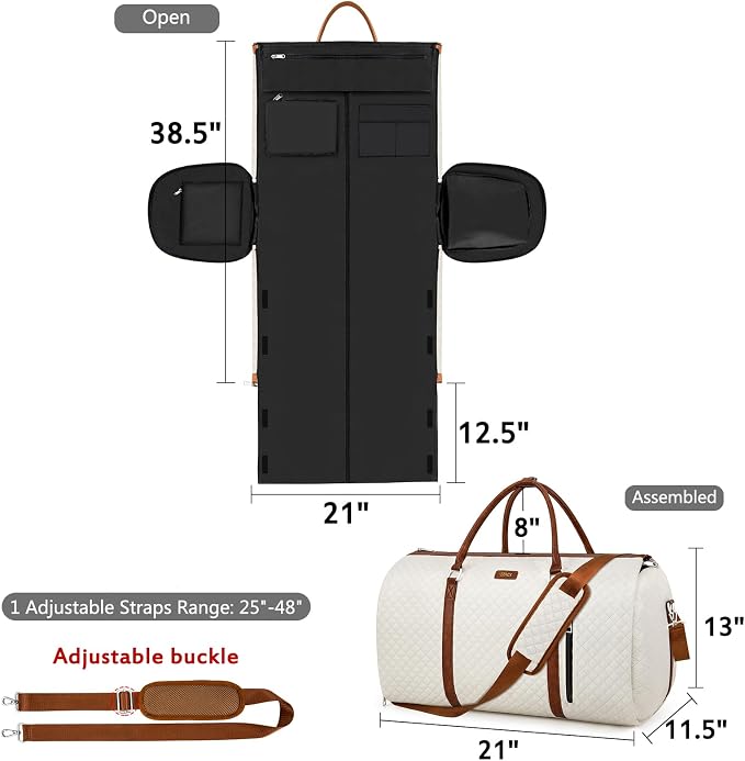 Convertible Garment Duffle Bags for Travel - Carry On Garment Bags With Toiletry Bag, Large Weekender Bags for Women Men 2 in 1 Hanging Suitcase Suit Travel Duffel Bags (2pcs Set, Off White Diamond) - Image 5