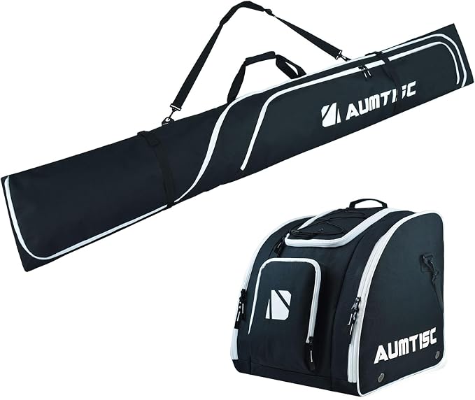 AUMTISC Padded Ski and Boots Bag Combo for Air Travel Flying, Skis Bags Adjustable Length for Skis Up to 200cm and Boots Up to Size 13 by AUMTISC