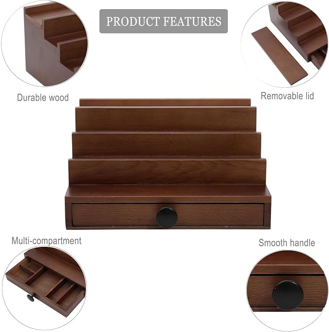 4 Tier Men's Cologne Organizer, Walnut Brown Wood Display Stand with Drawer | Tiered Cologne Shelf, Display Rack and Tray, Drawer Storage, Countertop Dresser Organizer, Mens Room Decor, Gift for Him - Image 4
