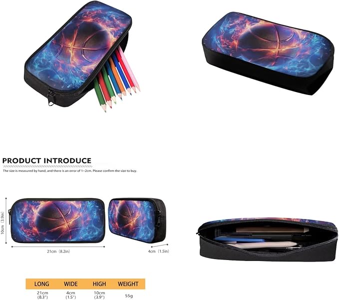Fire Basketball Backpack for School Boys Backpack with Lunch Box Water Bottle Bag and Big Pencil Case 4PCS Set Bookbag with Front Pocket 17" Lightweight School Bag with Side Pocket for Kids - Image 5