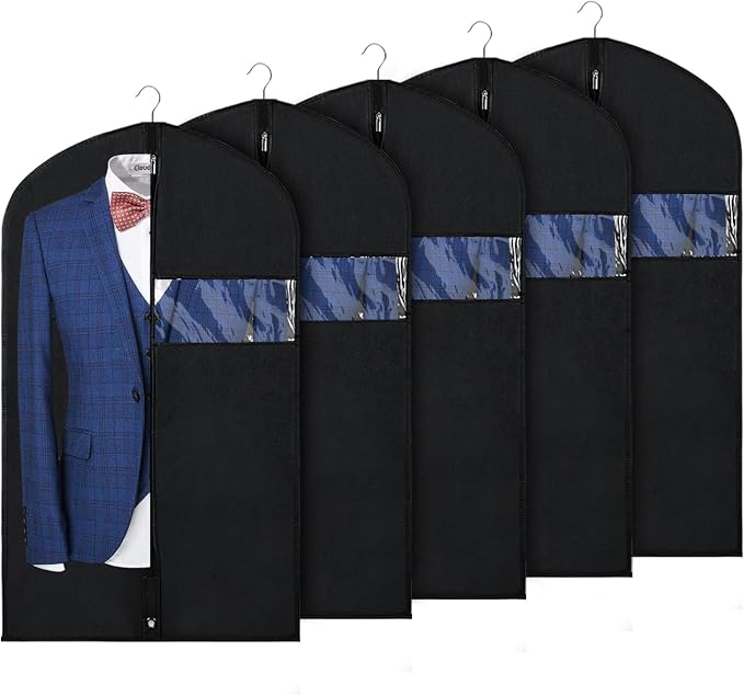 Syeeiex 40" Suit Bag, Set of 5 Garment Bags for Hanging Clothes, Suit Cover Bags for Men or Women, Garment Bags for Suits, Shirts, Sweaters, Jackets - Dustproof and Keep Closet Tidy(Black) by syeeiex