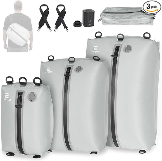 3 Pack Vacuum Bags for Travel with Pump, 3-Size Set Reusable Vacuum Compression Bags for Luggage, Space Saver IP67 Waterproof Vacuum Packing Cubes for Suitcase&Backpack, Grey white by ESCRODOI-Fromcourttotrailpackinperformance