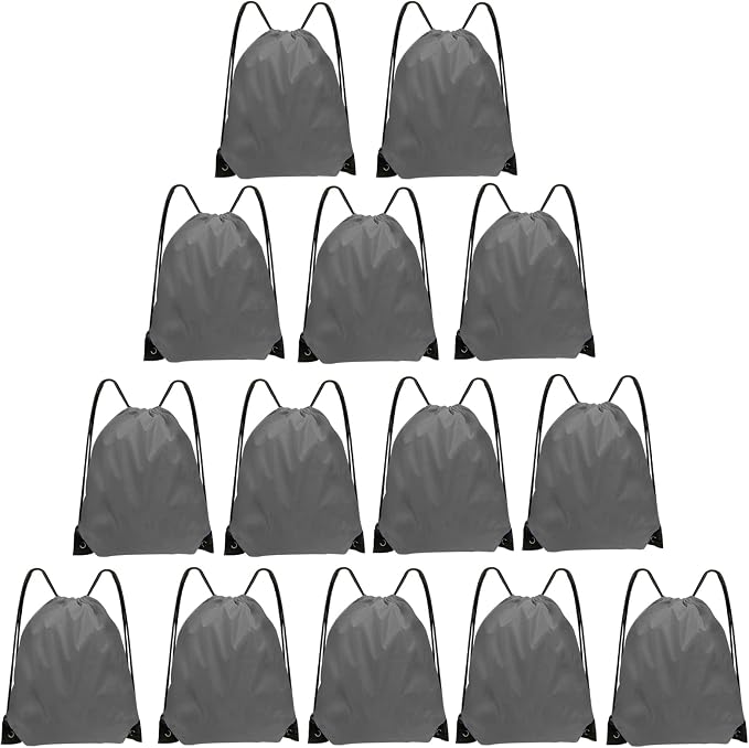 Grneric Drawstring Bags Bulk 14 Pcs Drawstring Backpack Bulk Cinch Bag Sackpack for Men Women Gym (Gray) by Grneric