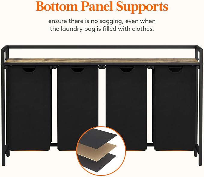 Lifewit Laundry Hamper 4 Section, 168L Pull out Laundry Clothes Basket Organizer with Large Top Shelf and 4 Removable Bags and Handles for Laundry Room Bedroom Bathroom, Black with A Shelf - Image 4