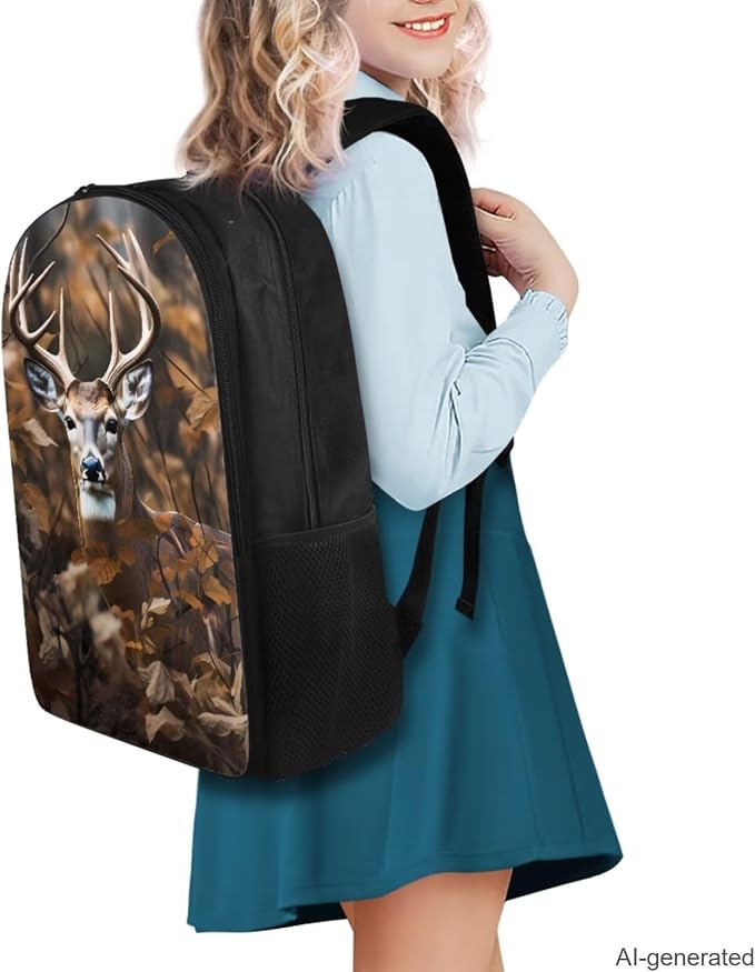 Deer Camo Backpack for Boys Kids Backpack with Lunch Box Water Bottle Bag and Soft Pencil Case 4PCS Set Bookbag with Compartments for School Teens 17 inch Sturdy School Bag with Side Pocket - Image 2